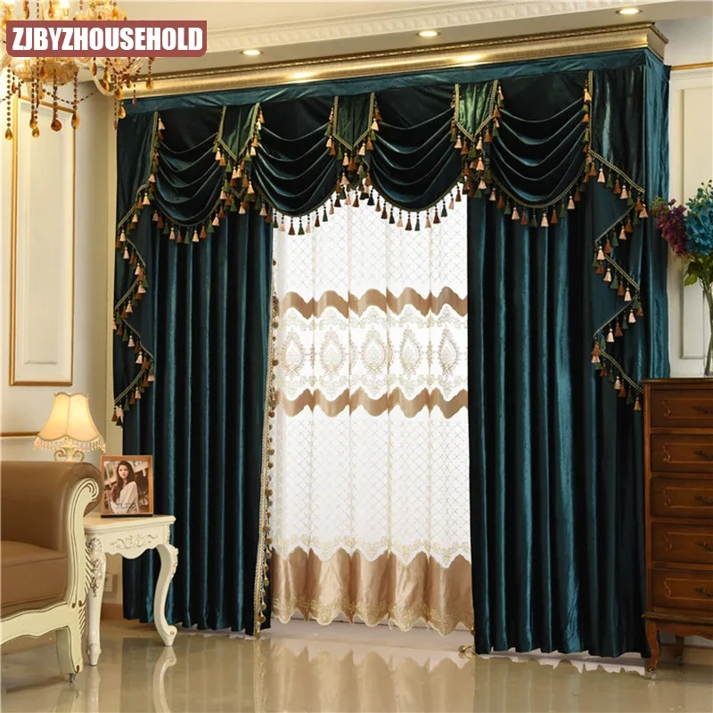 

European Italian Velvet Curtains for Living Room Bedroom Luxury Solid Color Tulle Yarn Window Treatments Custom Drapes Valance