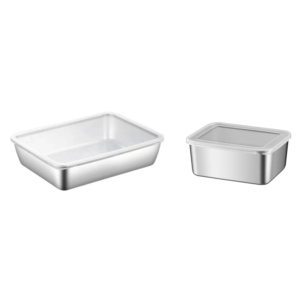 Stainless Steel Refrigerator Crisper Food Storage Box with Plastic Lid Prepare Seafood Fruit Vegetable Picnic Box S