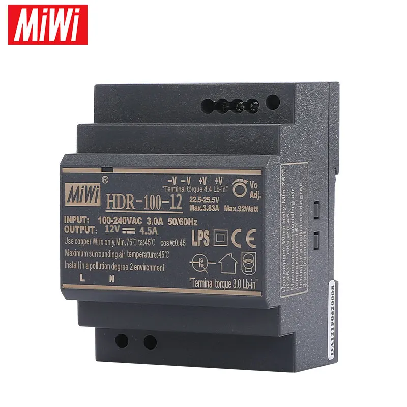 HDR-100W 12V Single Output Transformer Din Rail Switching Power Supplies AC DC Smps Adjustable