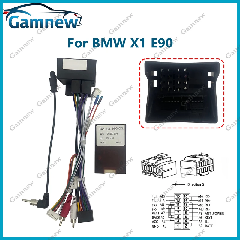 16Pin Car Wiring Harness Android Radio Power Cable Canbus Box Decoder For BMW 3 Series E90 E91 E92  X1 E84 LZ