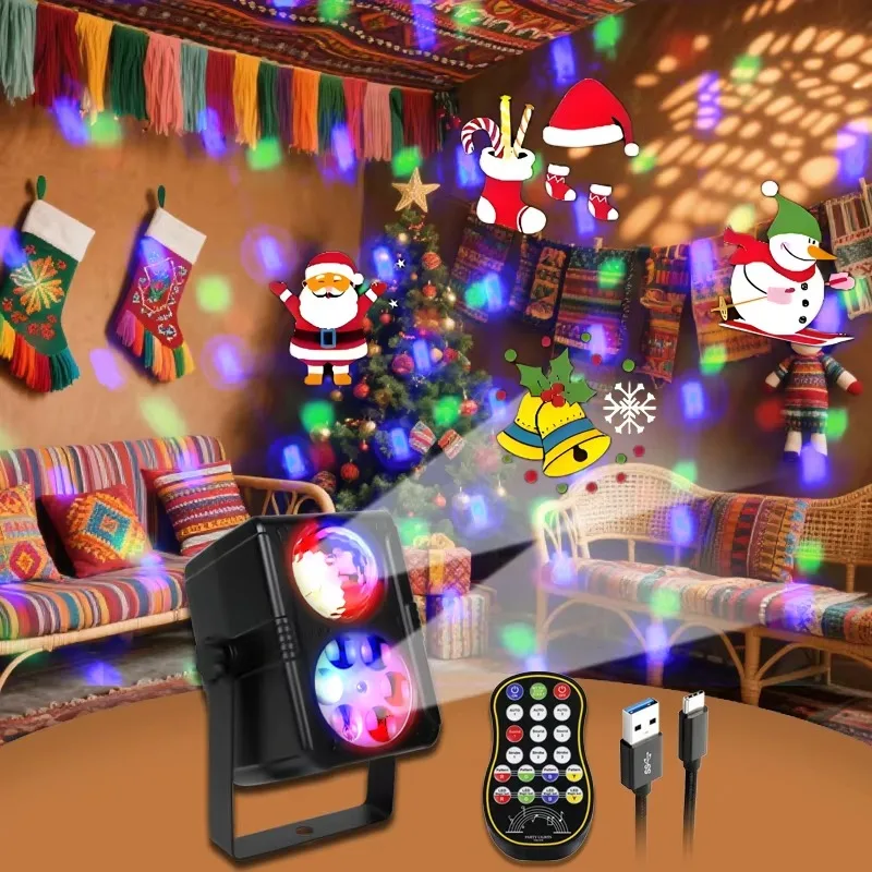 

[Горячая распродажа] YSH RGB светодиодный проектор для внутреннего и наружного рождественского украшения с дистанционным управлением и звуком, рождественские праздничные принадлежности