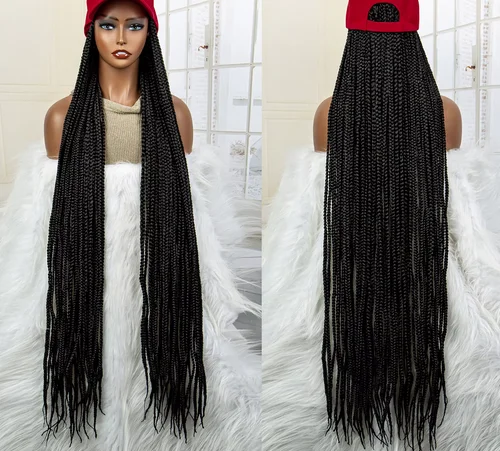 40 Inches Baseball Cap Wig with Synthetic Box Braided Wigs for Black Women Super Long Hat Wig Cornrow Braiding Hair Adjustable