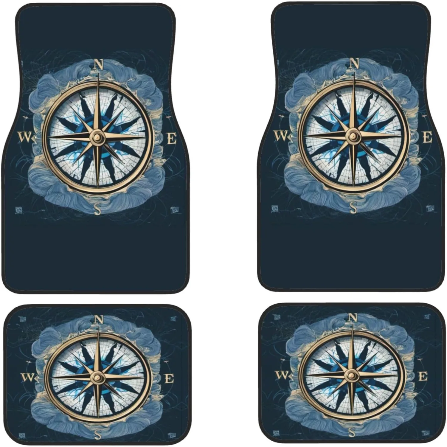 Compass 4pcs Car Floor Mats Front And Rear Rubber Backing Carpet, Auto Foot Mats All Weather Universal Fit Car Decor Accessories