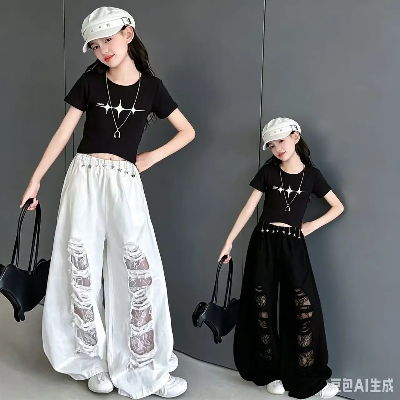 New Fashion Street Style Kids Hip Hop Clothing Set For Girls Hiphop Top Bottom Suit Children Dance Rap Jazz Tee and Pants Outfit