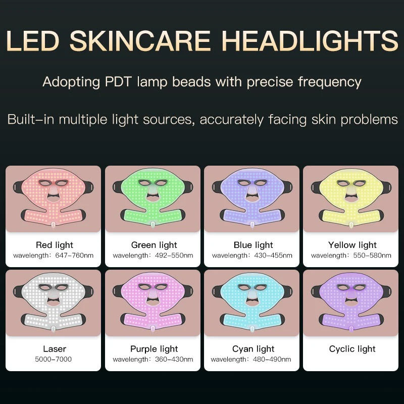 7 Colors Photon LED Face Neck Mask Light Therapy Rechargeable Facial Beauty Mask Anti Wrinkle Repair Skin Tightening Skin Care