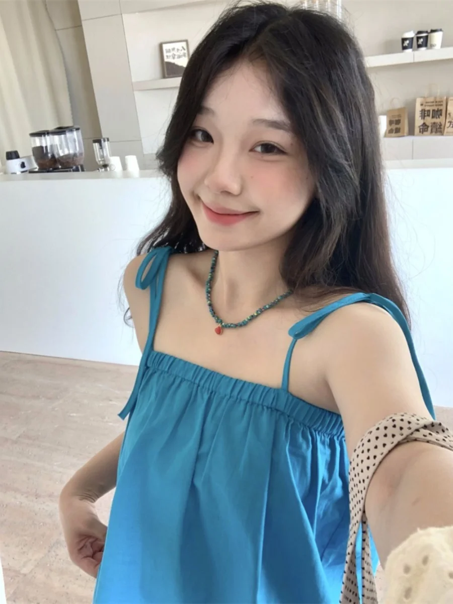 Top Solto com Alças Dopne Sweet Pure Desire para Mulheres, Nova Coleção de Verão 2024, Série de Cores Candy, Top com Nó em Mistura de Algodão e Poliéster