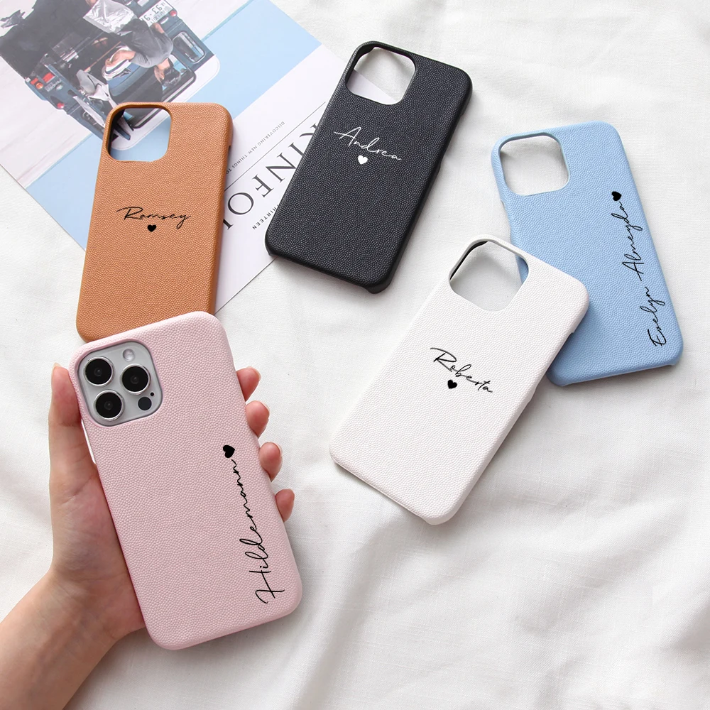 

Personalised Name Text Lettering Luxury Leather PU Phone Case for iPhone 14 13 12 11 Pro Max XS XR 7 8 14 Plus Cover for iPhone