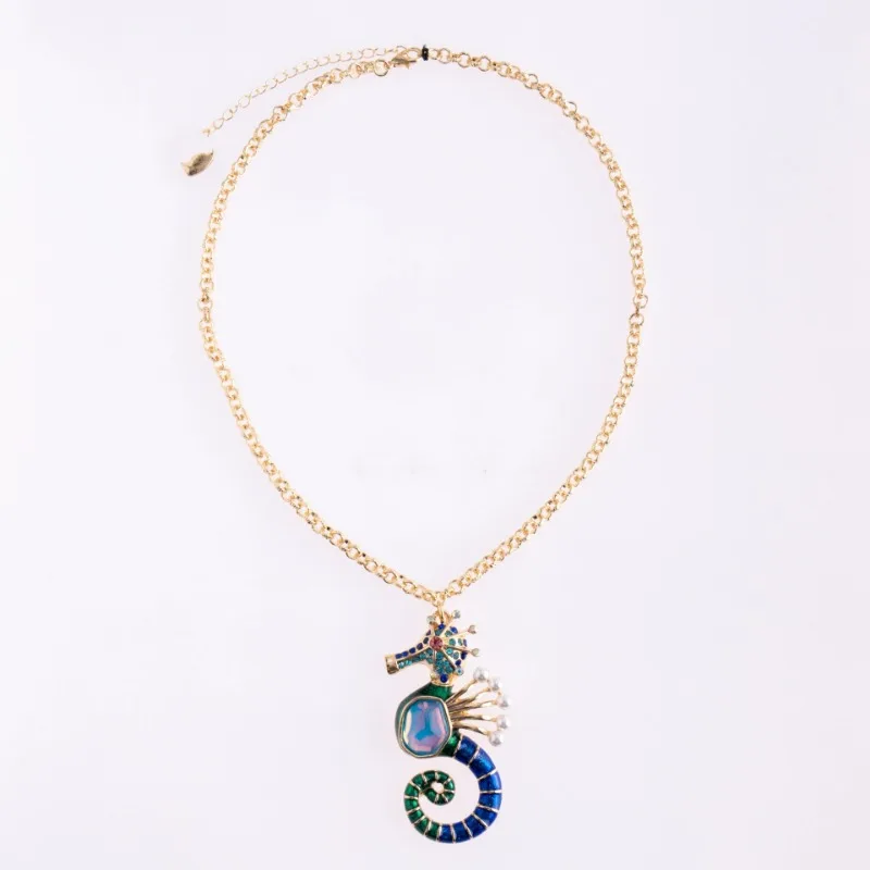 New Style Medieval Vintage Seahorse Charms Necklace Fashion Temperament Personalized Retro Design Goth Sense Necklace Women
