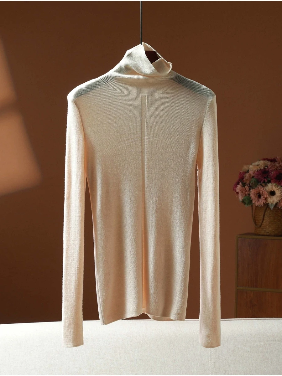 

Мягкий вязаный свитер из смесовой шерсти с высоким воротом, универсальный базовый слой, женская модная простая приталенная модель с длинными рукавами, весенняя верхняя одежда