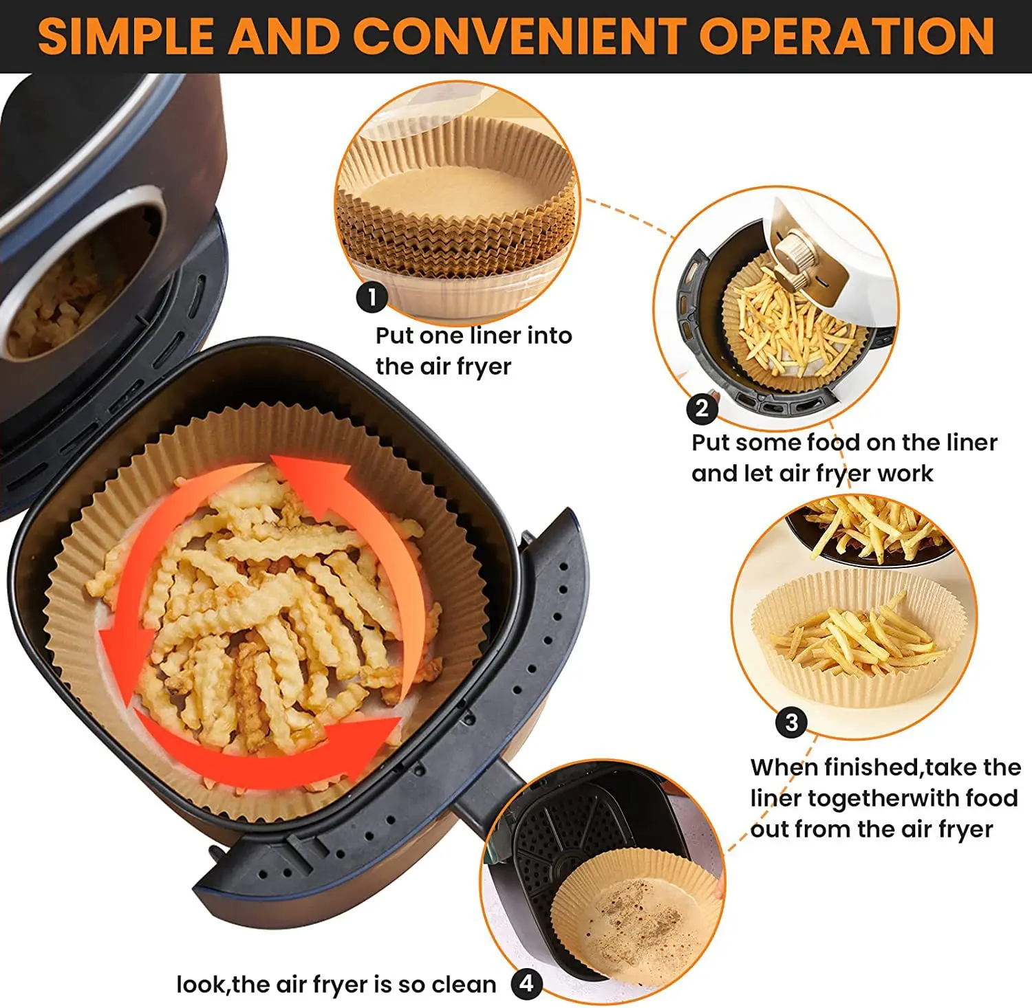 Air Fryer Liners 7.87 Inch, 100 Pcs Disposabl Food Grade Baking Paper, Oil Resistant, Waterproof