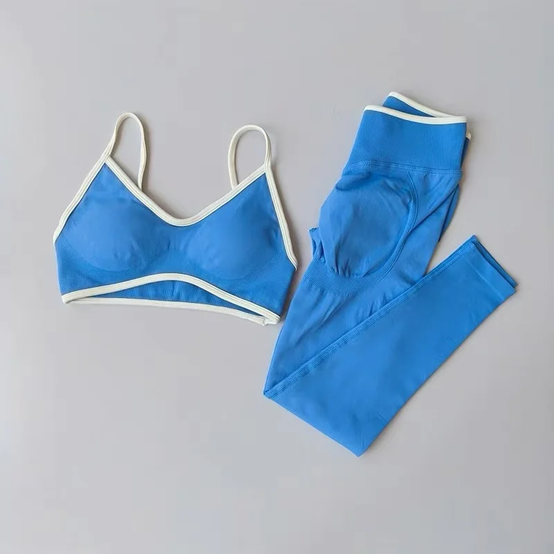 Fitnessanzug für Damen, Trägerhose mit Kontrastfarben-Patchwork, stoßfest, schlankmachend, schnelltrocknend, mit „Nude-Feel“-Gefühl, Yoga-Bekleidung – Detail 10