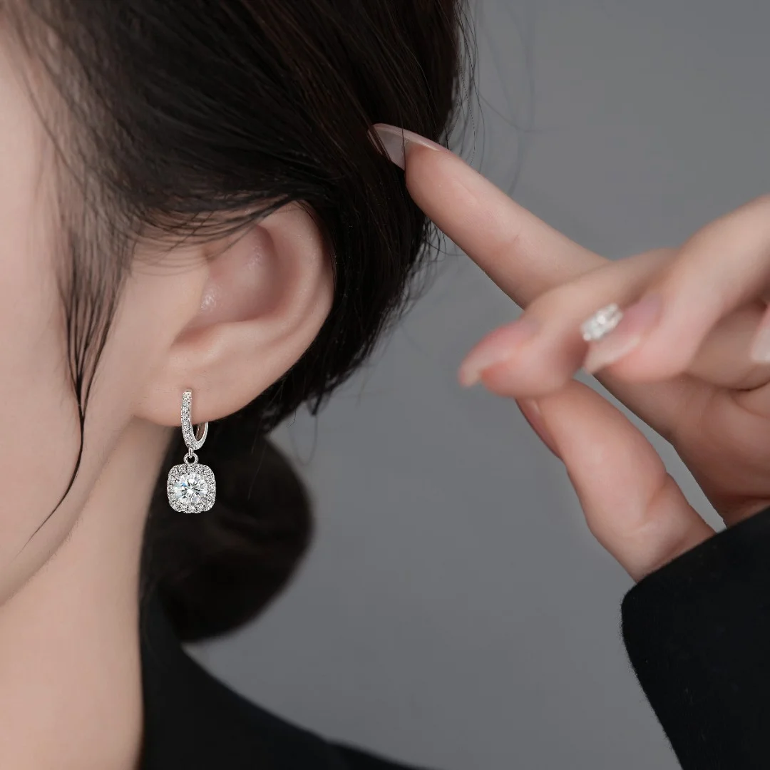 D Moissanite 3ct Earrings 925 Sterling Silver Original Simulated Moissanite 1ct Hoop Drop Dangle Earrings 2ct Huggie for Women