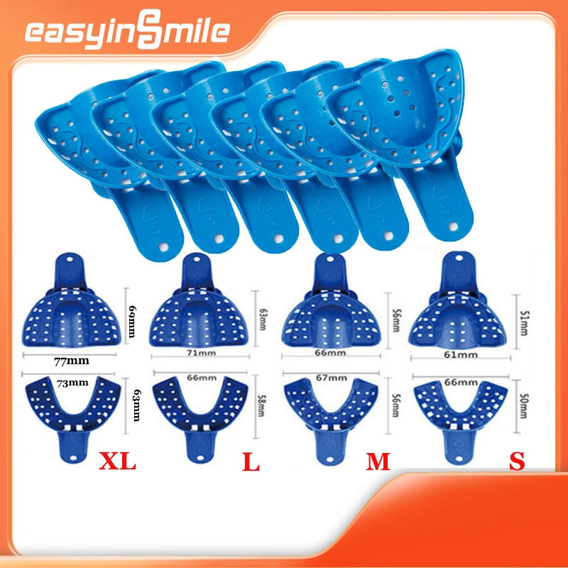 6/12ps Dental Impression Trays EASYINSMILE Orthodontic Impression Trays Plastic Disposable Blue for Adult or Child Upper Lower