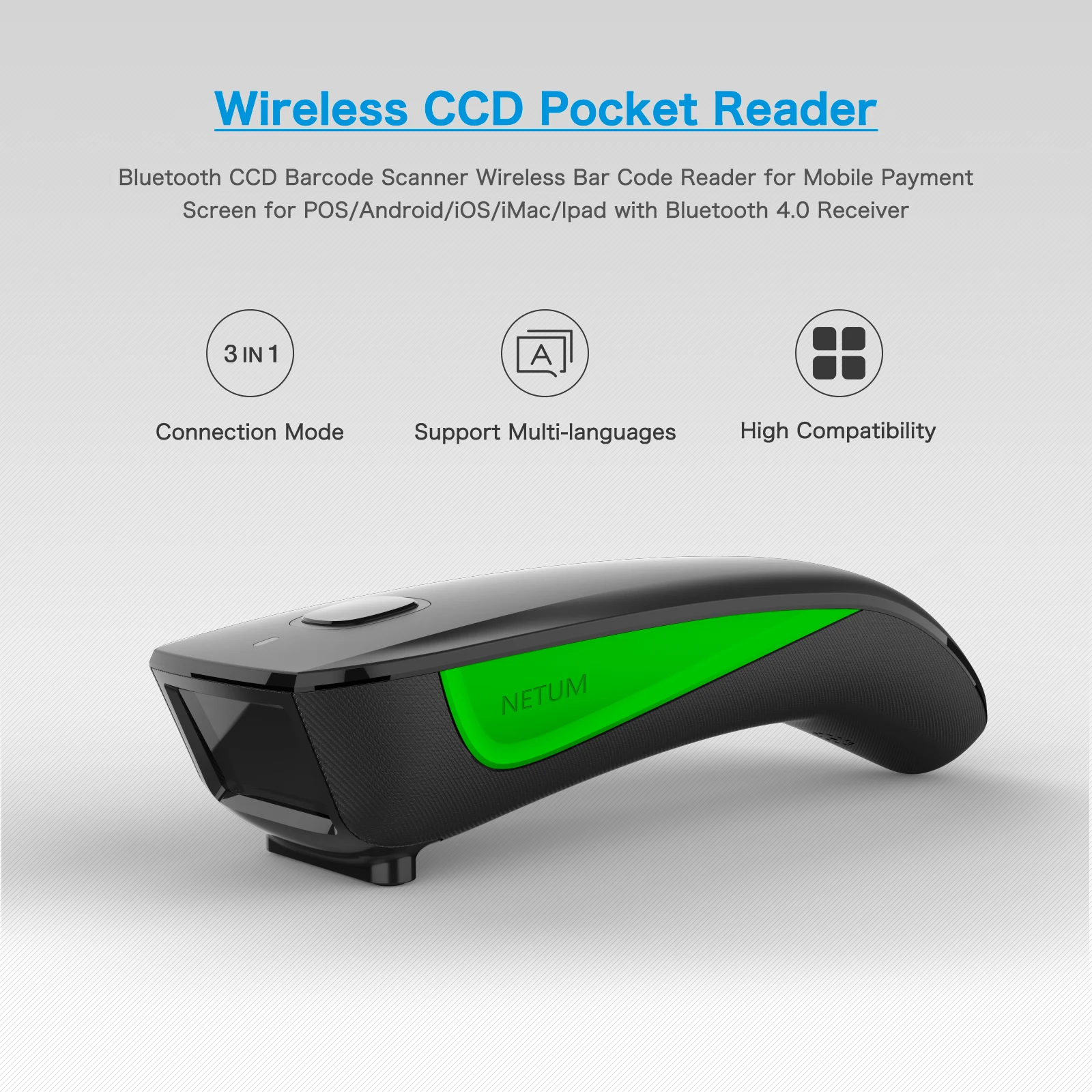 NETUM C750 Barcode Scanner Wireless Bluetooth Pocket USB 1D 2D for Inventory Barcode Reader for Tablet IOS Android-Fast Shipping