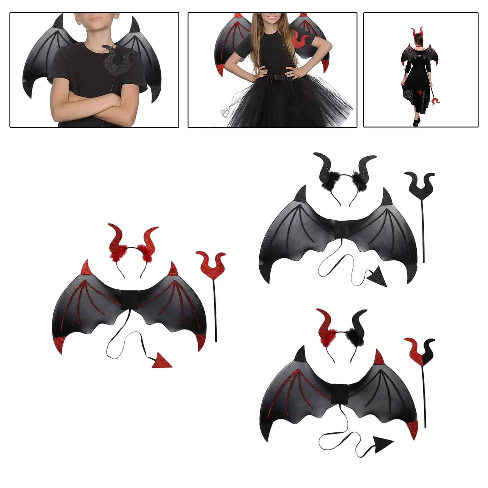 

Комплект костюма дьявола на Хэллоуин для мужчин и женщин с вилкой дьявола для детей и взрослых, крыло дьявола для карнавала, косплея, Хэллоуина, детского дня, вечеринки