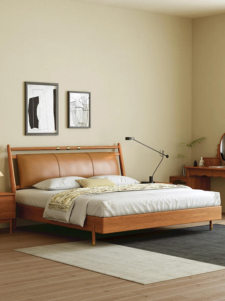 

Customizable antique leather bed French retro oil wax leather first layer cowhide master bedroom 1.8 meters