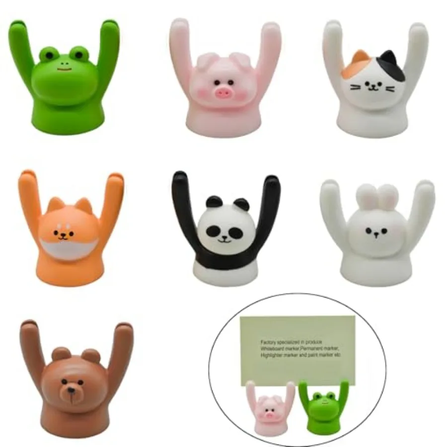 

7Pcs Cute Raising Hand Animal Photo Holder Desktop Card Message Note Memo Folder Resin Number Clips for Office Home School Tabl