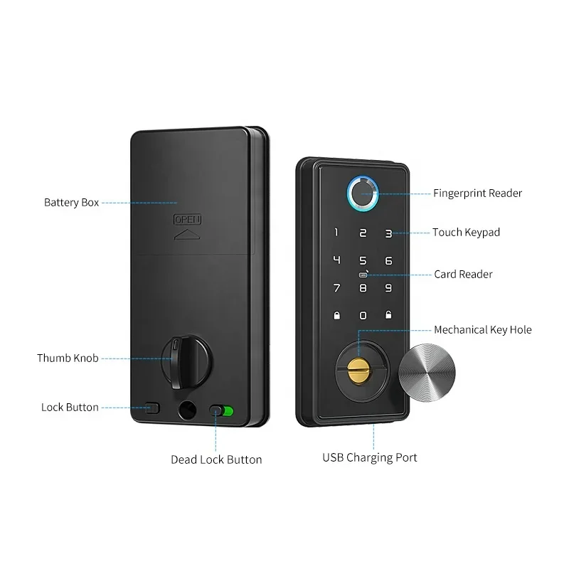 Tuya Smart Deadbolt Locks For Front Door Alexa WiFi TTlock App Biometric Fingerprint Keyless Entry Keypad Door Lock