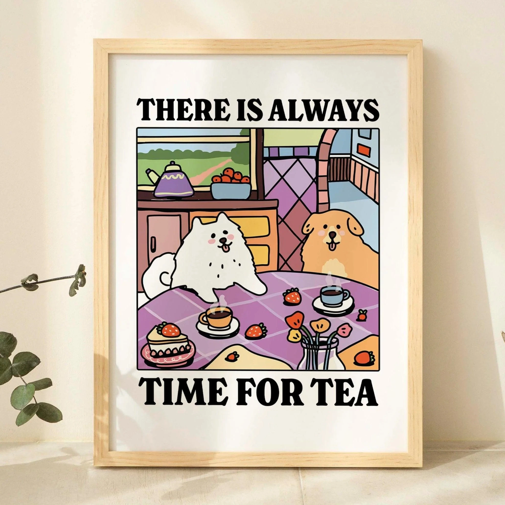 Moderne Cartoon Der Welpen Tee Trinken Zeit Wand Kunstdrucke Leinwand Malerei Poster Bild Für Wohnzimmer Schlafzimmer Wohnkultur