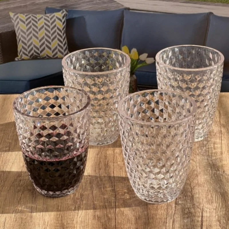 

12oz 4Pcs Free Diamond Cut Plastic Drinking Glasses Cocktail Water Drinkware Reusable Cups Party Bar Home Kitchen Set