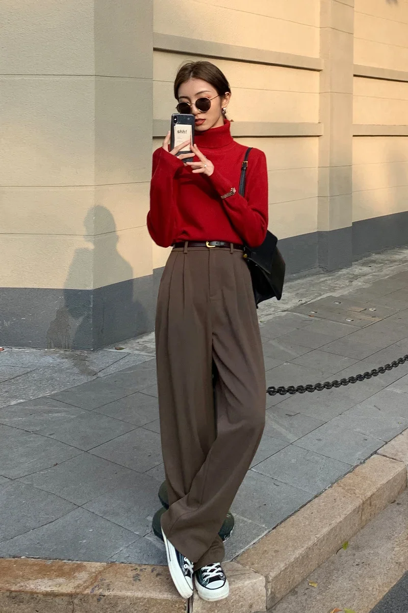 

High Waist Thickened Suit Pants Women's Autumn Winter 2021 New Casual Loose Thin Temperament Drooping Wide Leg Pants