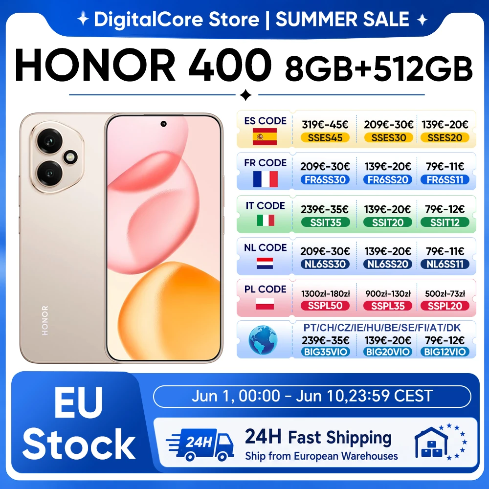 Version Globale HONOR 400 Smartphone 5G Snapdragon 7 Gen 3 Appareil Photo IA 200MP Écran AMOLED 6,55'' 5300mAh 66W SuperCharge