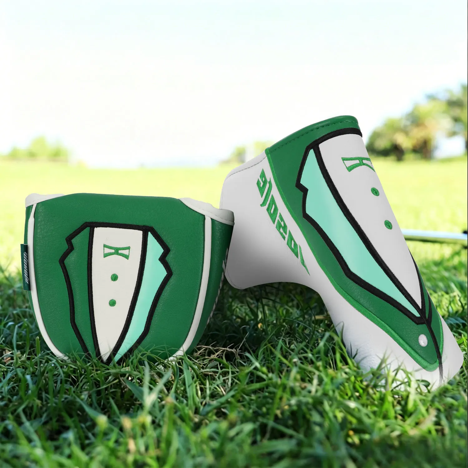 capa-para-cabeca-de-putter-de-golfe-1-peca-couro-pu-impermeavel-verde-e-branco-com-bordado-compativel-com-putters-blade-mallet-acessorio-de-golfe-unissex