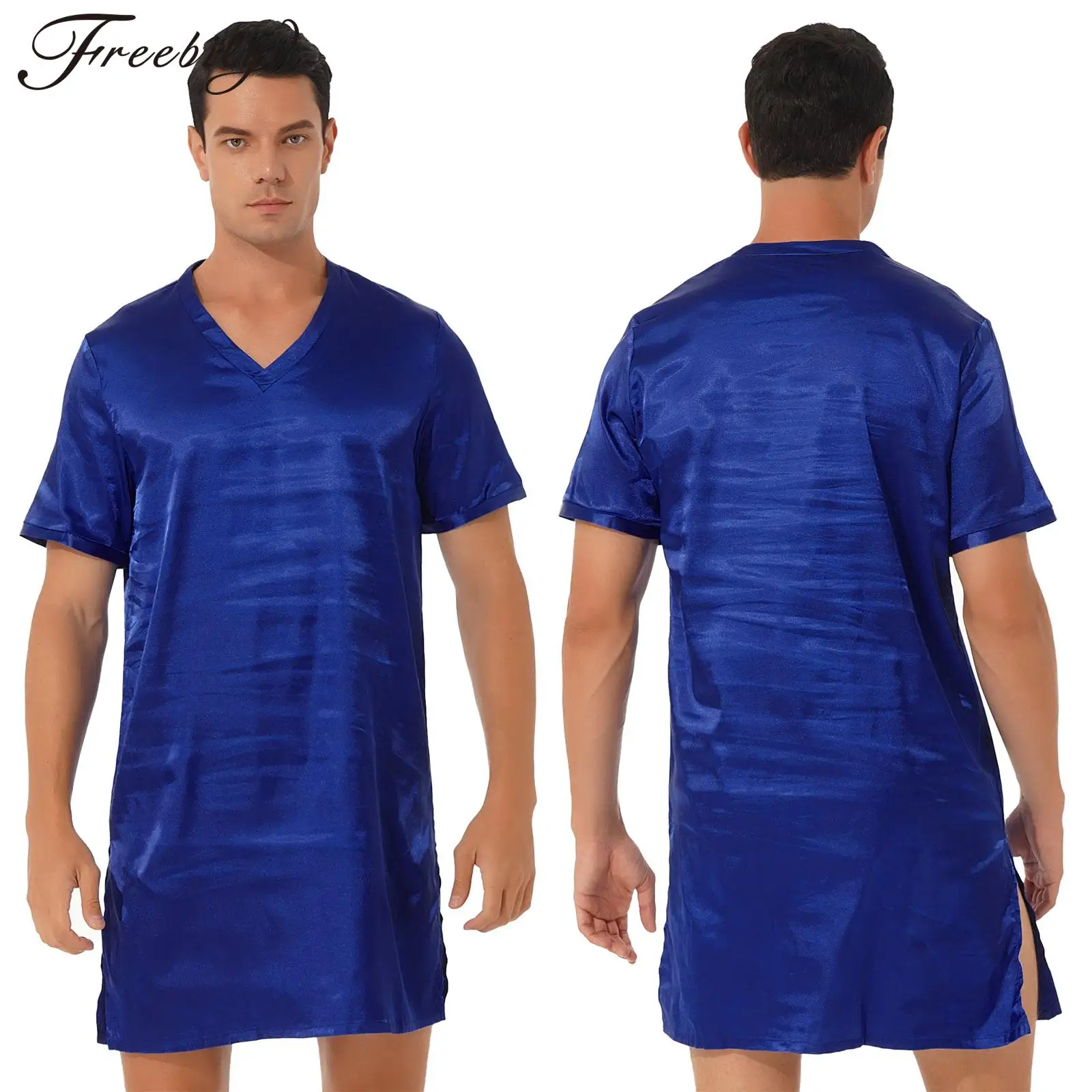 Pyjama en satin à manches courtes pour femmes et hommes, chemise de nuit, kimono, peignoir, robe de nuit, chemise de nuit d'été, vêtements d'intérieur