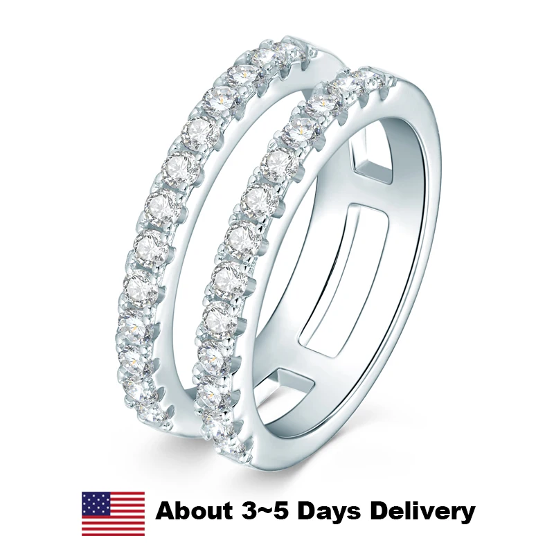 

Double Row Moissanite Half Eternity Ring Original 925 Sterling Silver 2mm Sparkling D Color Diamond Wedding Anniversary Ring