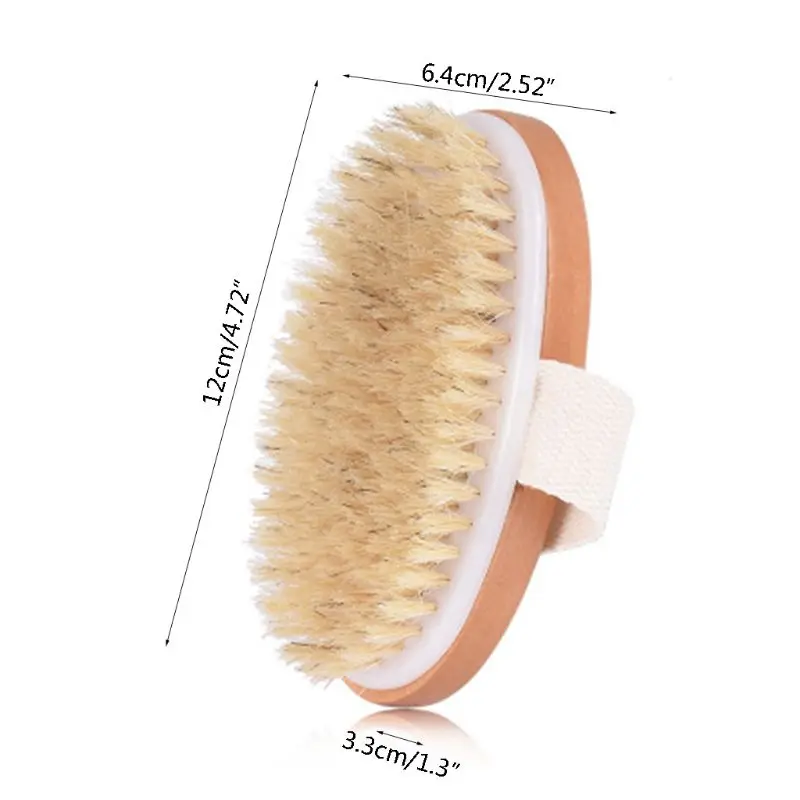 Natural Boar Bristles Dry Body Wooden Oval Brush Shower Bath Brushes Exfoliating Massage Cellulite Treatment Blood Circulation