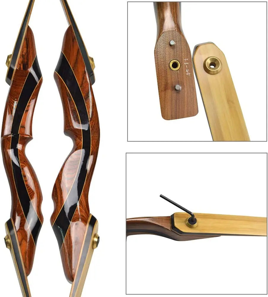 58 Inch Takedown Recurve Bow Wooden Traditional Longbow Archery Hunting Bow Right Handed Bow Riser 25-55lbs for PracticeShooting