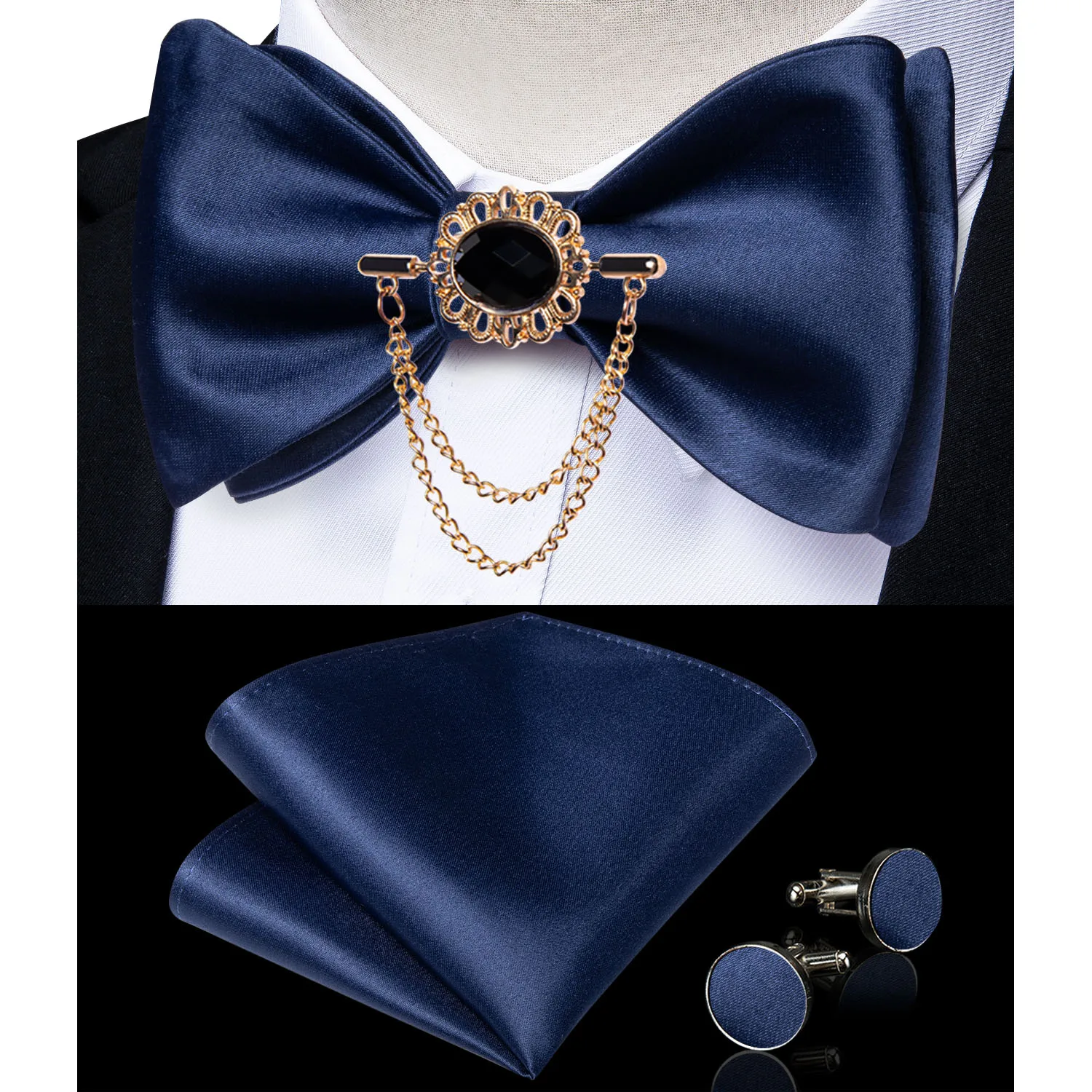 Exqusite männer Selbst-krawatte Bowties Hochzeit Krawatten Für Mann Zubehör Manschettenknöpfe Hanky Brosche Set Rot Schwarz Gelb blau Bowtie – Detail 23