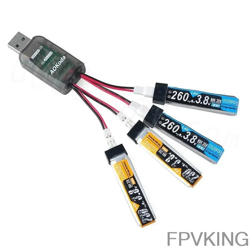 AOKoda CX405 4CH Micro USB Battery Charger For 1S Lipo LiHV Battery E010 Tiny Whoop FPV RC Drone Helicopter