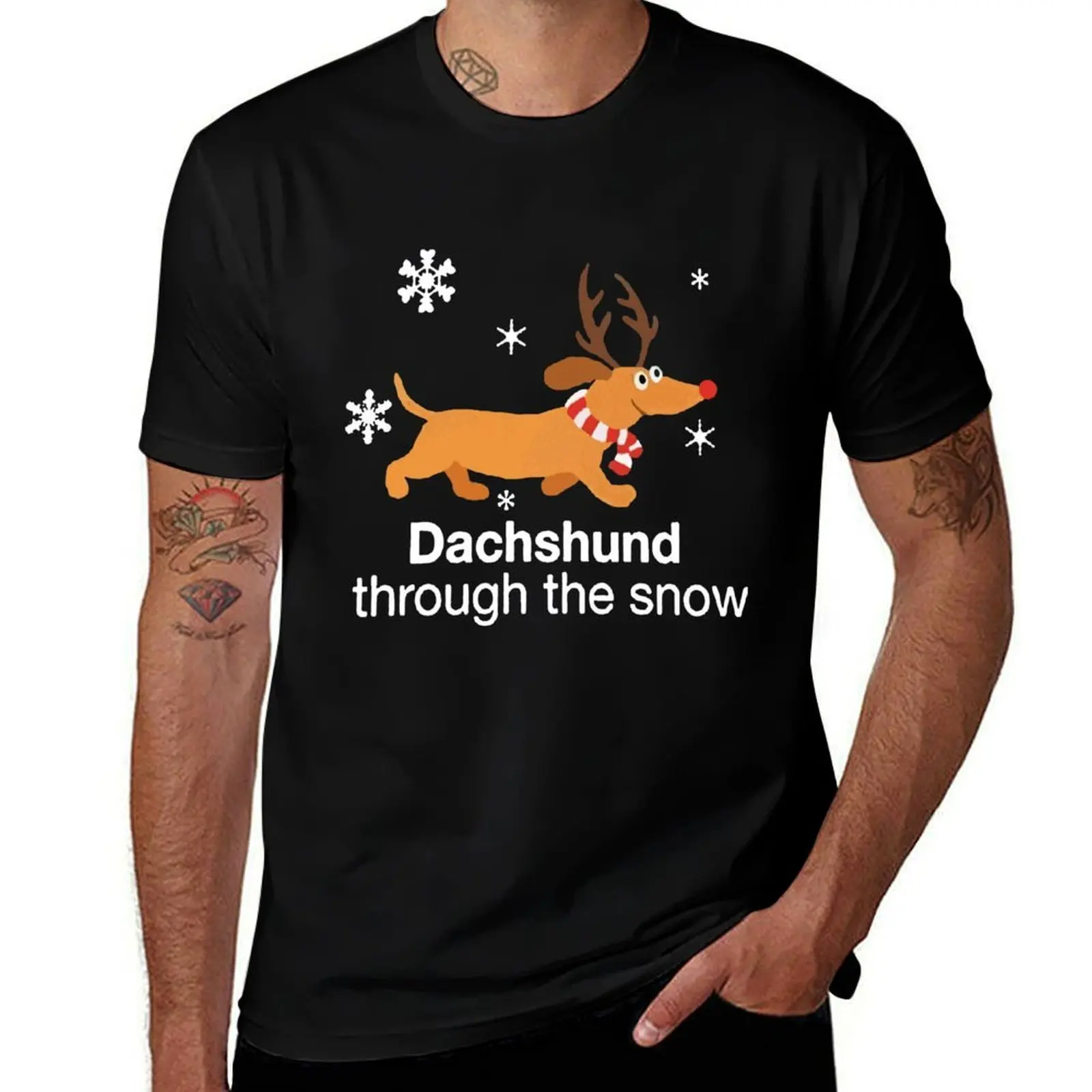 Dachshund Through The Snow Christmas Weiner Dog Christmas Mask For Dog Lover T-Shirt Art Pattern Printed Casual Top T-Shirt