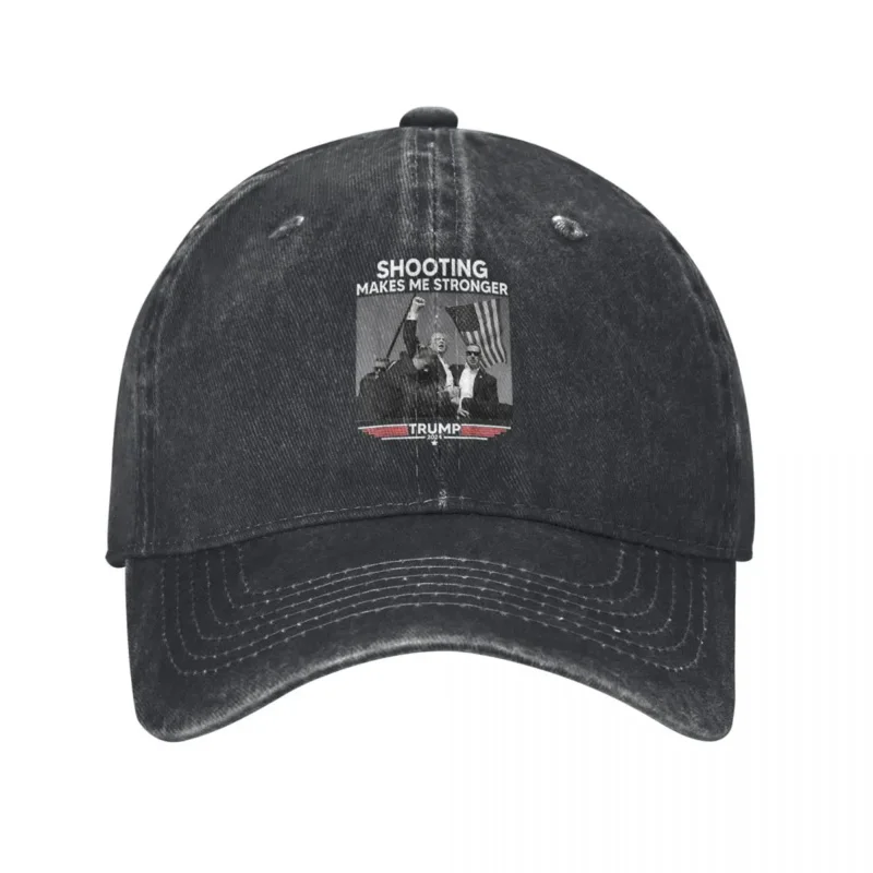 Shooting Makes Me Stronger Trump 2024 Unisex Baseball Cap Assassination Attempt Distressed Hat Outdoor All Seasons Soft Snapback