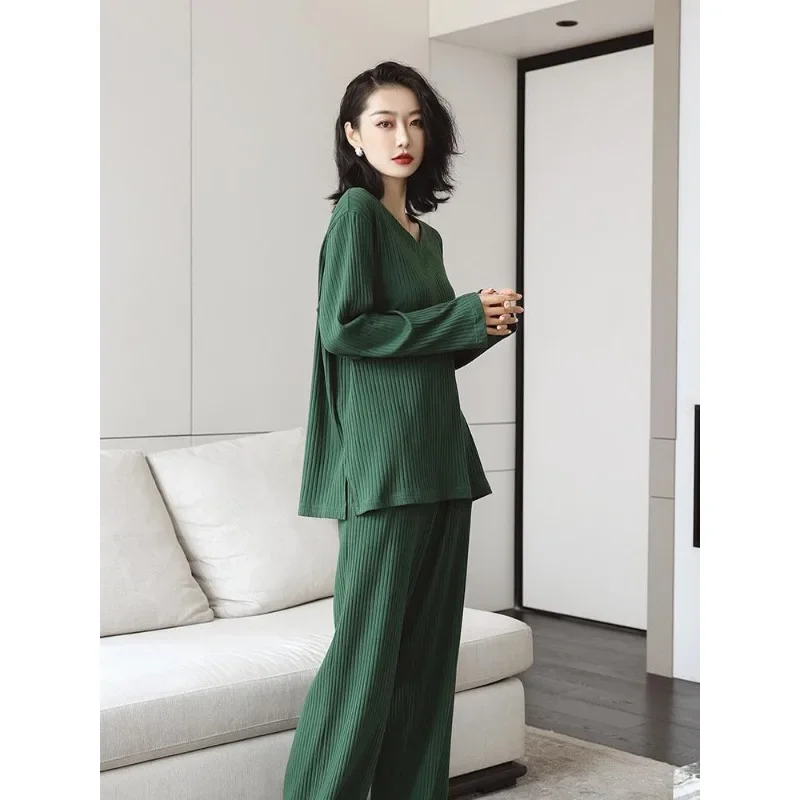 Spring and Autumn Long Sleeve Thin Fallow Advanced Can Be Worn Outside Loungewear Set 150kg Large Size Fat MM Pajamas Female