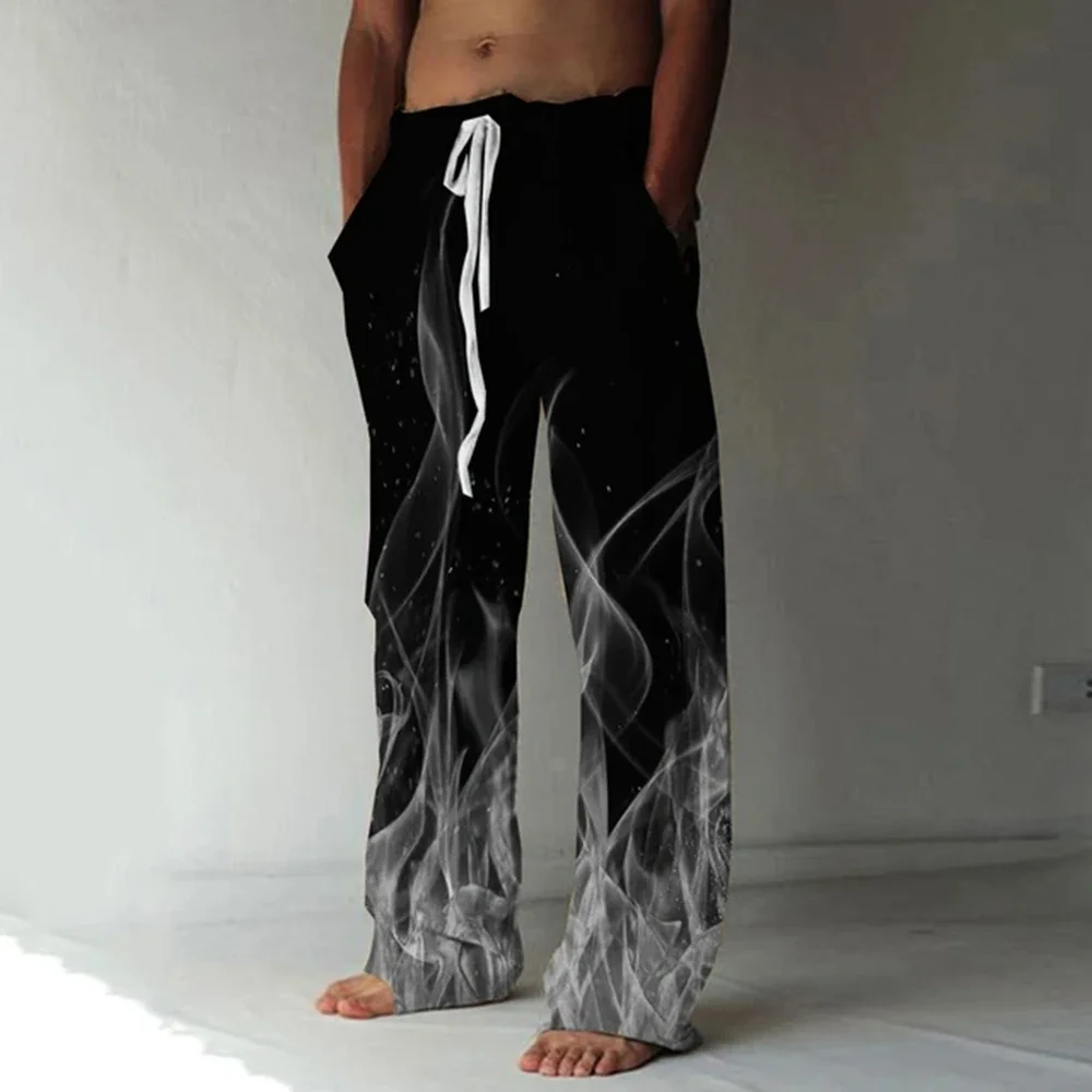 Men's Trousers Summer Pants Beach Pants Drawstring Elastic Waist flame 3D Print Graffiti Comfort Casual Daily Holiday Streetwear