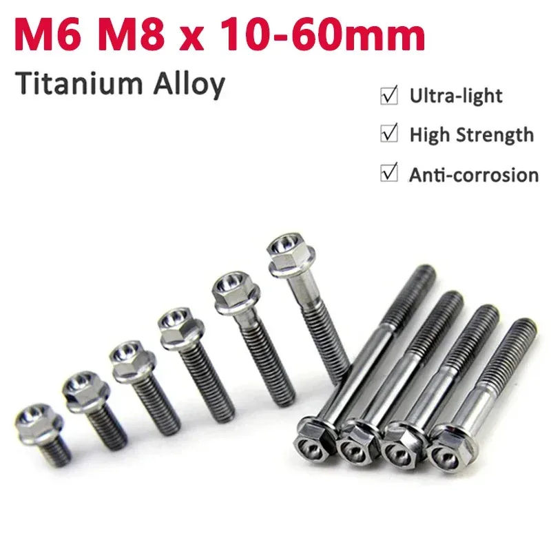 

1pcs Silver Titanium Bolt M6 M8 x 10/15/20/25/30/35/40/45/50/55/60mm Flange Head External Hexagon Hex Head Screw GR5 Material