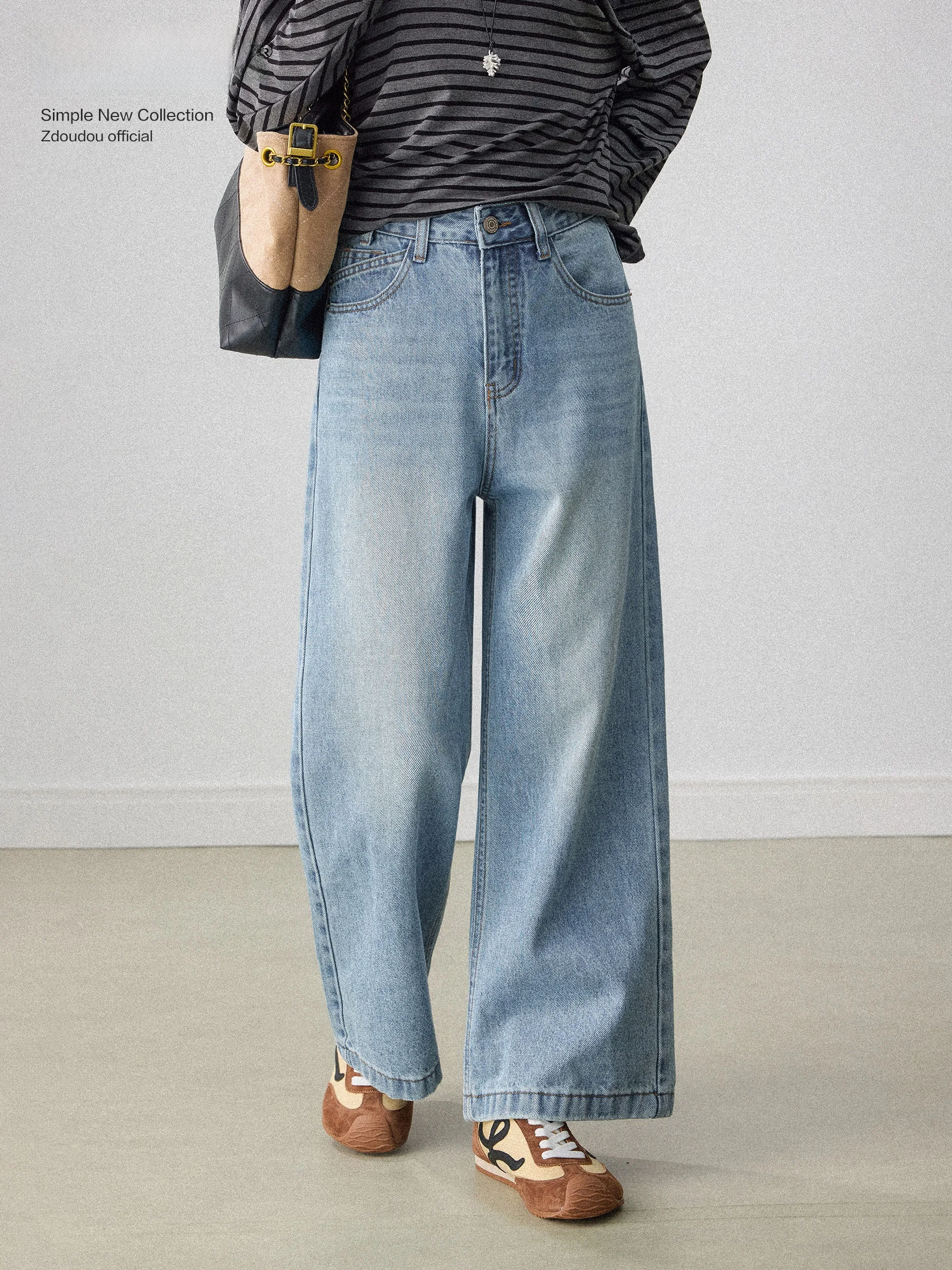 

High Waist Straight Leg Light Blue Jeans Women's Spring 2026 New Style Slimming Loose Wide Leg Pants Casual Wear