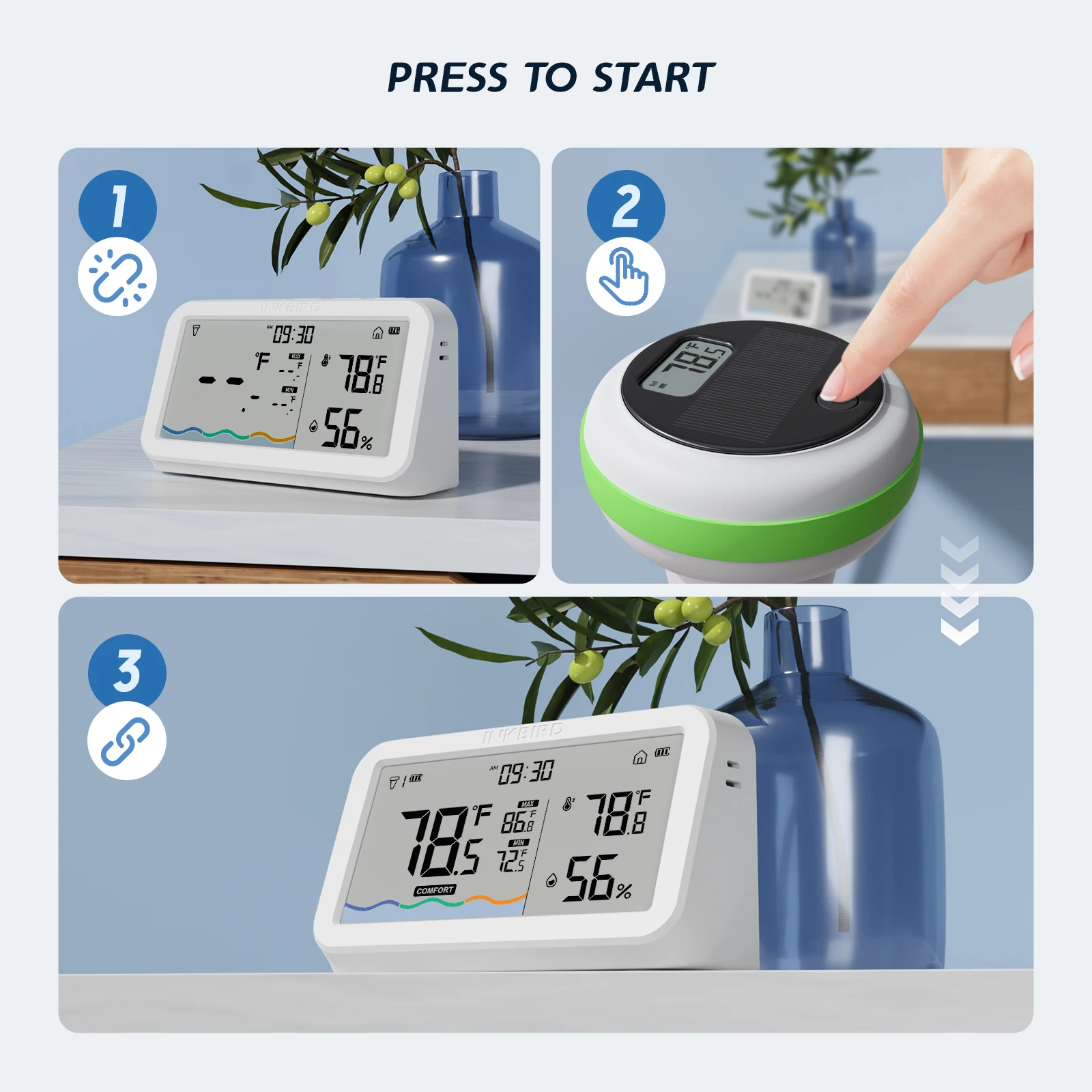 IBS-P03R Remote Pool Thermometer Set Solar-powered Wireless Pool Thermometer IP68 Waterproof for Ice Bath