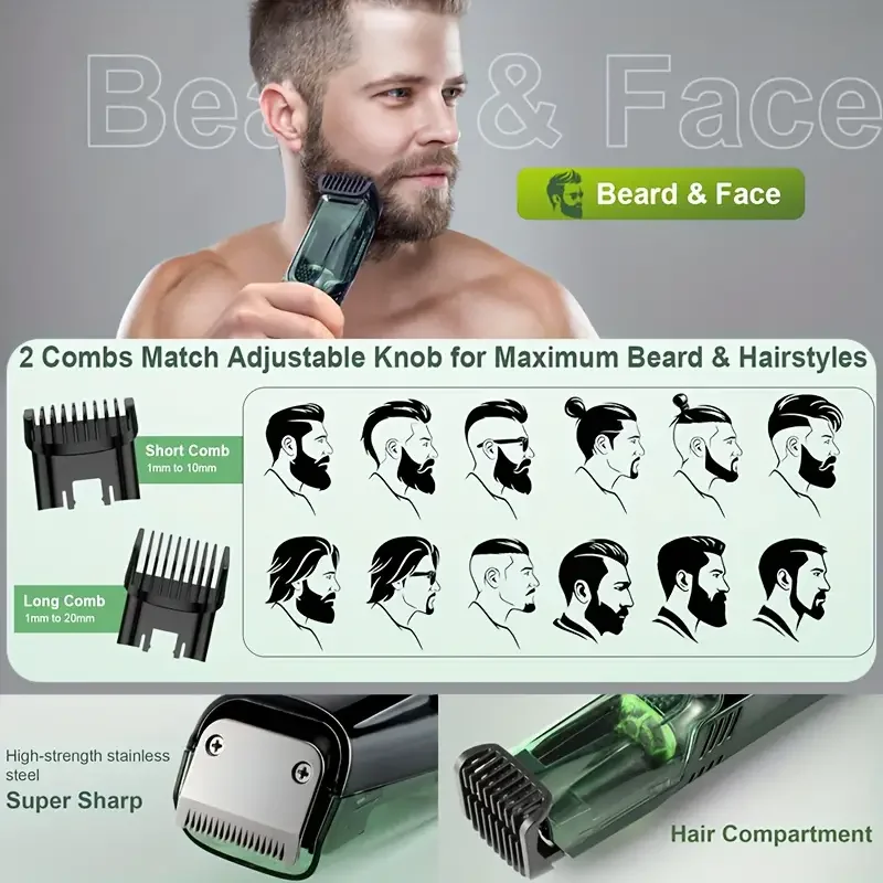 Vacuum Beard Trimme Men's Beard Shaver Groin & Body Grooming Trimmer Professional Cordless Grooming Gift For Men Father's Day