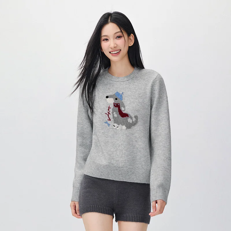 Women's Knit Sweater - Winter Jacquard Pet Graphic Crew Neck Casual