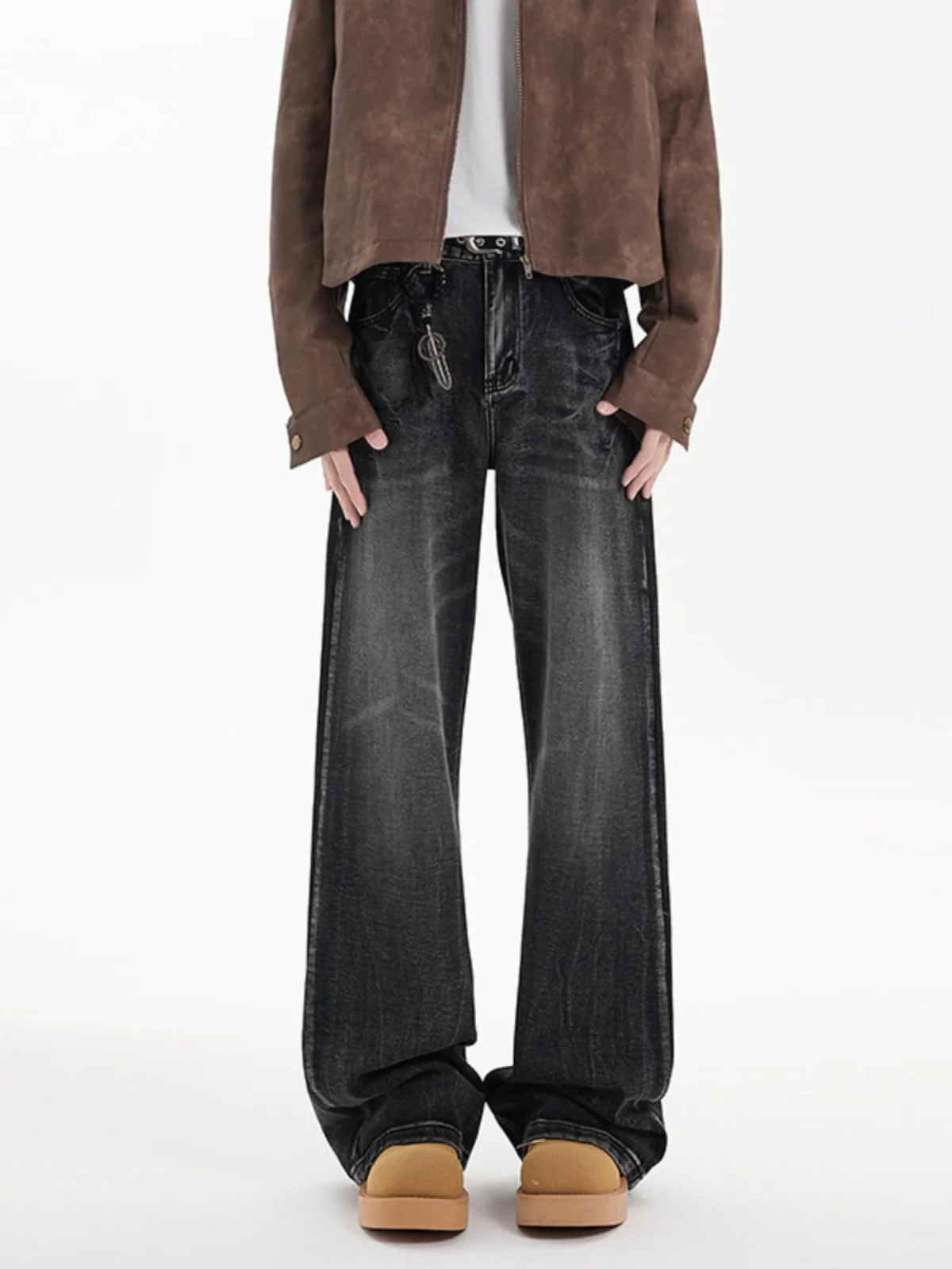 

Bla Waed Straight Leg Men's Jeans Hip Hop High Street Sle Cra Pattern Bell Bot Youth Faion Long Trousers