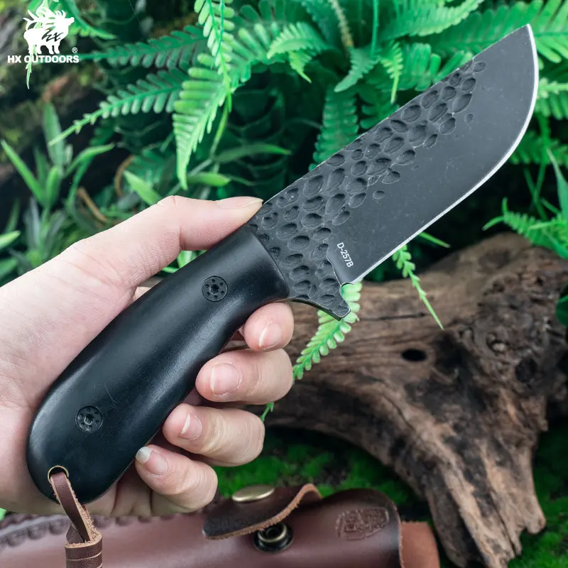 HX OUTDOORS Forging Hunting Knife ,Wood Camping Knives ,Straight Survival Knives ,Fishing Tool With Leather Sheath Dropshipping