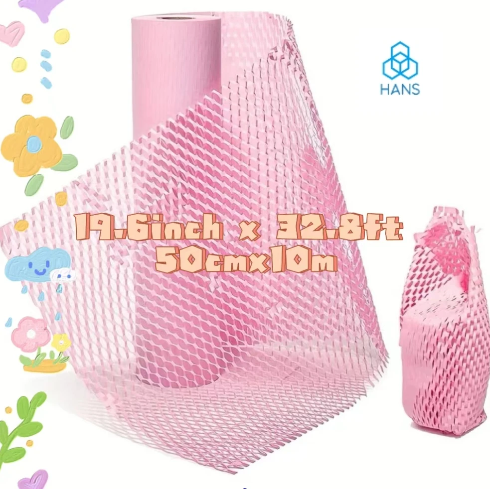 

Hans，Pink honeycomb paper transportation gift bouquet packaging environment-friendly green materials can be recycled