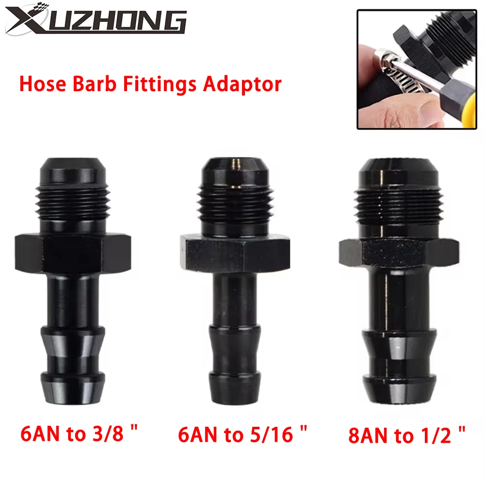 Adaptador de lengüeta de manguera negra de 6AN Flare a 3/8 "o a 5/16", Conector de lengüeta de empuje de 8AN a 1/2 "macho de línea de combustible de aluminio