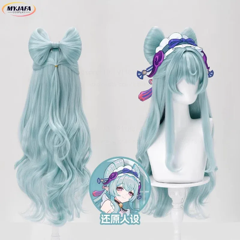 

Новый парик для косплея Юмакаки Мизуки, длинный светло-голубой вьющийся большой бант, термостойкие синтетические волосы, аниме-игровые парики + шапочка для парика