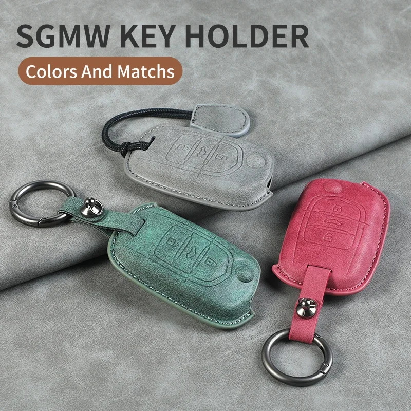 

3 Button Leather Car Flip Key Case Cover for SGMW Wuling Hongguang Mini 2022 For Baojun 510 560 730 310W 530 360 200E Key Shell