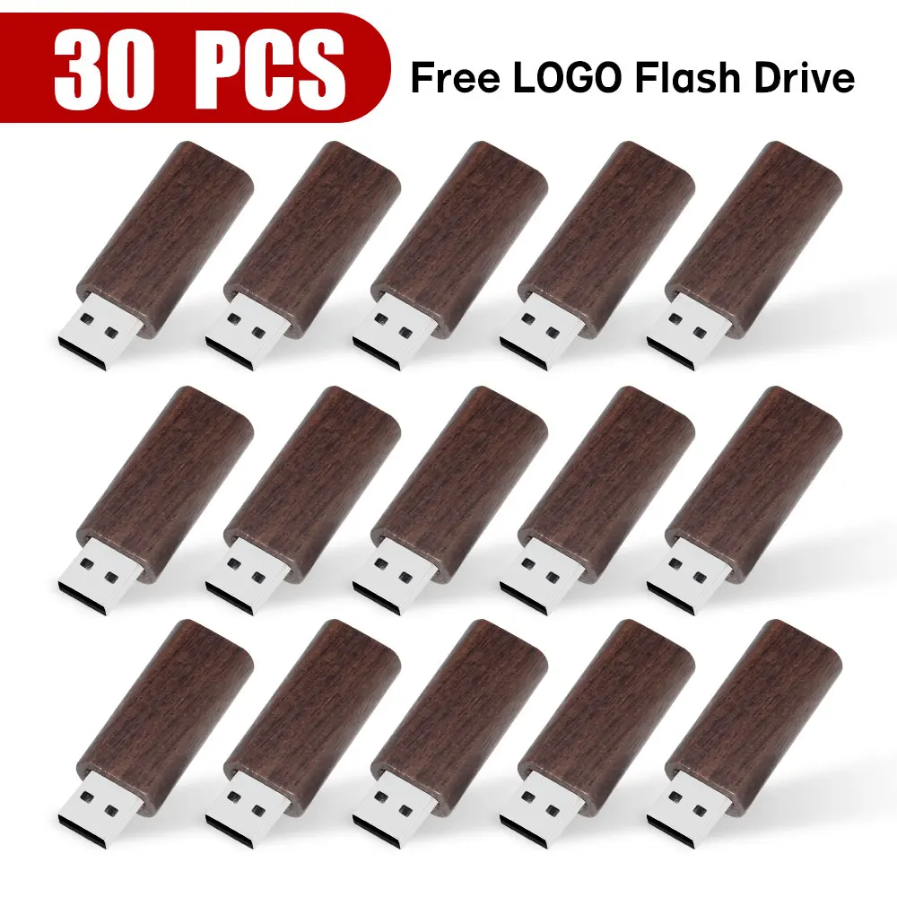 30pcs USB 2.0 walnut wooden small round USB flash drive pendrive 4GB 8GB 16GB 32GB 64GB memory stick u disk (free custom logo)