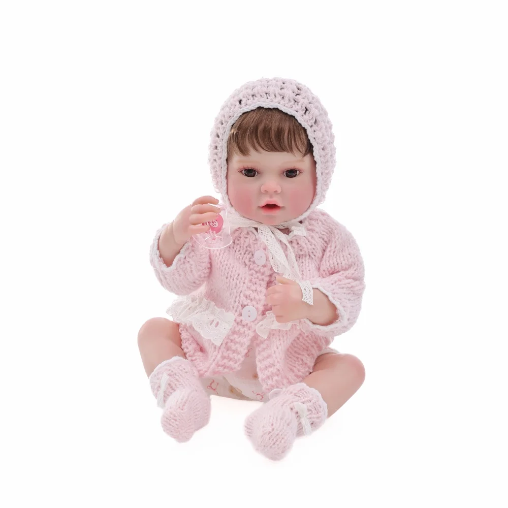 

Cloveray 22 inch Classic Full Body Vinyl Realistic Reborn Baby Doll Super Cute Vinyl Doll Pink Knitted Set Handmade Art Kid Gift